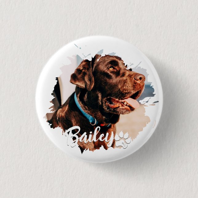 Pet's Simple Modern Cool Typography Name and Photo 1 Inch Round Button (Front)