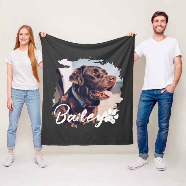 Pet's Simple Modern Cool Typography Name and Photo Fleece Blanket (In Situ)