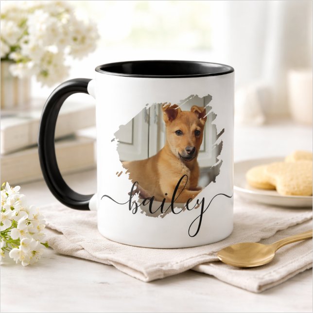 Pet's Simple Modern Cool Typography Name and Photo Mug (Creator Uploaded)