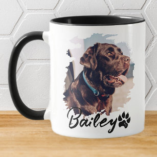 Pet's Simple Modern Cool Typography Name and Photo Frosted Glass Coffee Mug