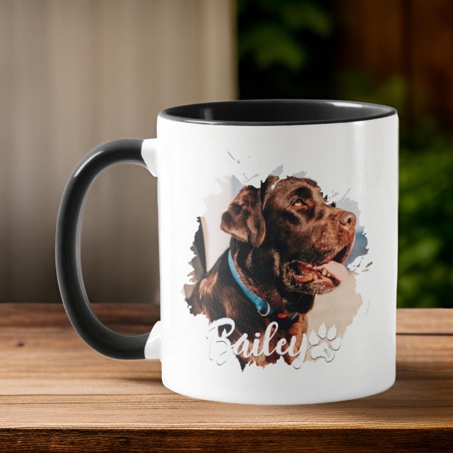 Pet's Simple Modern Cool Typography Name and Photo Mug (Creator Uploaded)