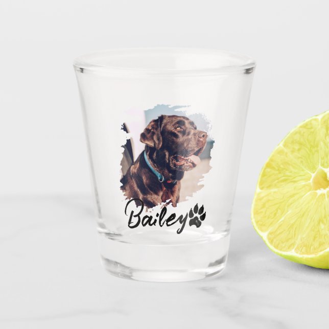 Pet's Simple Modern Cool Typography Name and Photo Shot Glass (Front)