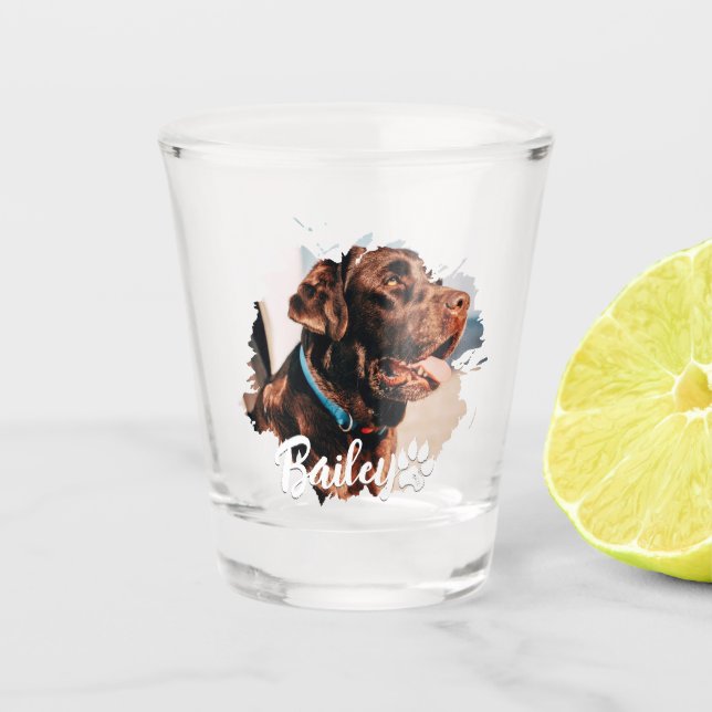Pet's Simple Modern Cool Typography Name and Photo Shot Glass (Front)