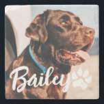 Pet's Simple Modern Cool Typography Name and Photo Stone Coaster<br><div class="desc">This simple and modern design is composed of modern simple playful script typography. Add custom pet photo.</div>