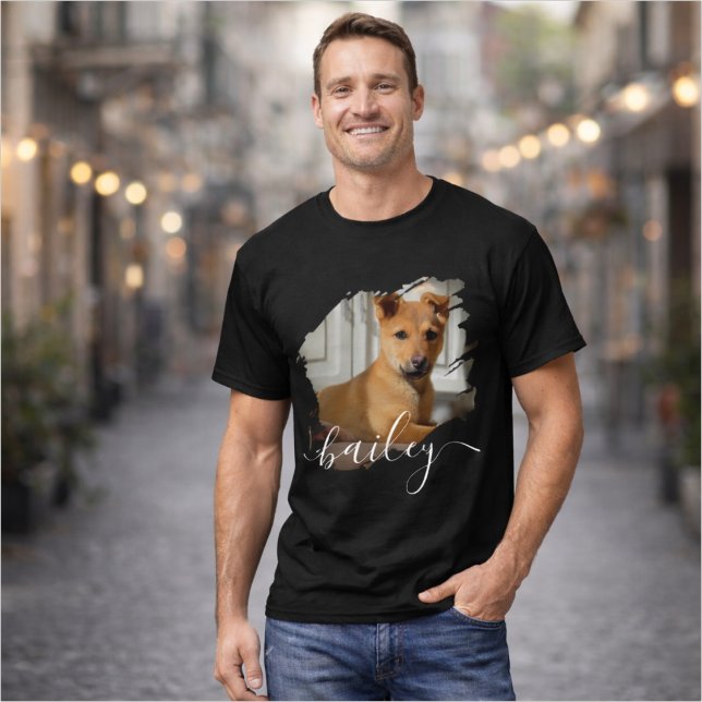 Pet's Simple Modern Cool Typography Name and Photo T-Shirt (Creator Uploaded)