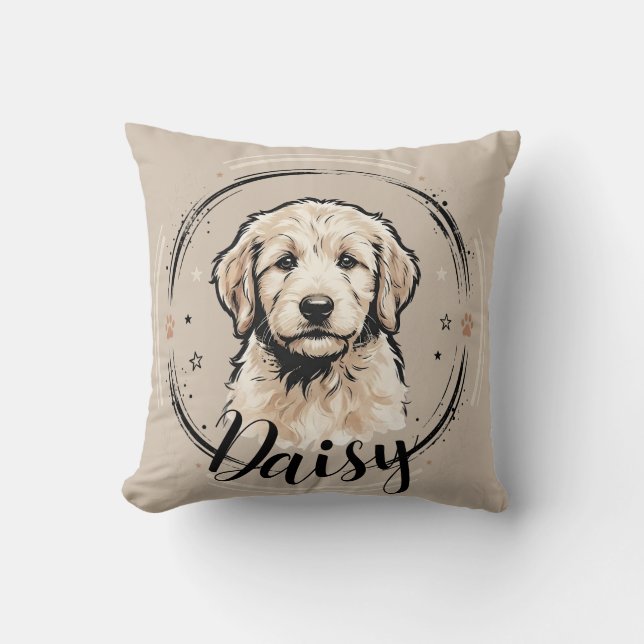 Pet's Simple Modern Cool Typography Name and Photo Throw Pillow (Front)