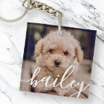 Pet's Simple Modern Elegant Chic Name and Photo Keychain<br><div class="desc">This simple and modern design is composed of sans serif typography. Add custom pet photo.</div>