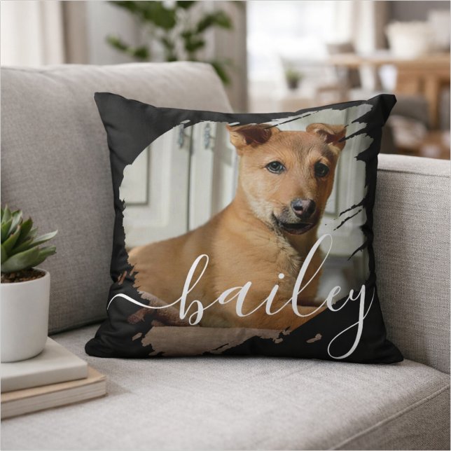 Pet's Simple Modern Elegant Chic Name and Photo Throw Pillow (Creator Uploaded)