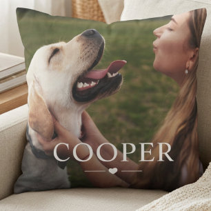 Pet's Simple Modern Elegant Chic Name and Photo Throw Pillow