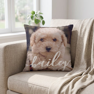 Pet's Simple Modern Elegant Chic Name and Photo Throw Pillow