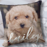 Pet's Simple Modern Elegant Chic Name and Photo Throw Pillow<br><div class="desc">This simple and modern design is composed of sans serif typography. Add custom pet photo.</div>