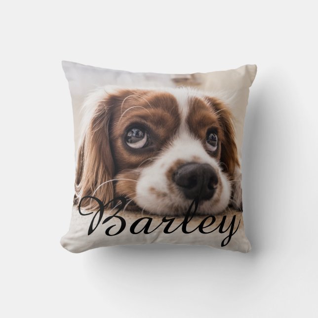 Pet's Simple Modern Elegant Chic Name and Photo  Throw Pillow (Front)