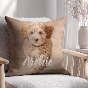 Pet's Simple Modern Name and Photo Throw Pillow