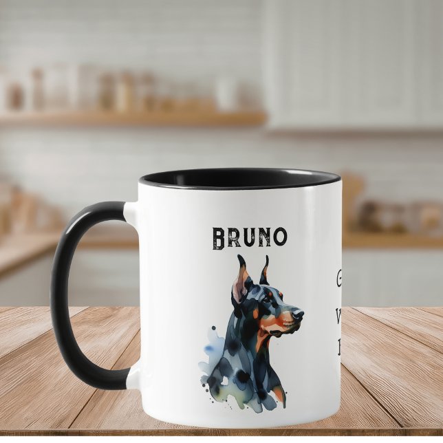 Pets Simple Watercolor Doberman Black Personalize Mug (Personalize this Design)