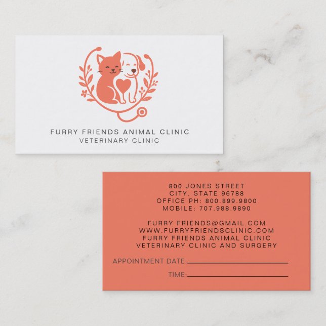 Pets Stethoscope Logo Veterinarian Appointment And Business Card (Front/Back)