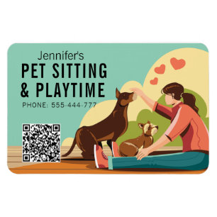 Petsitting & Playtime with QR code Dog Business  Magnet