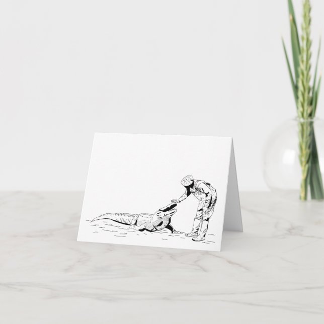 Petting an Alligator Line Art Card (Front)