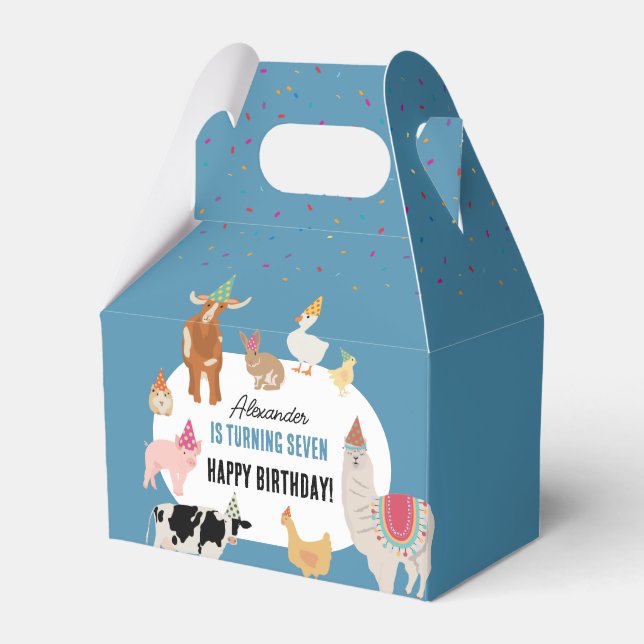 Petting Zoo Party Animals Barnyard Birthday Boy Favor Box (Front Side)