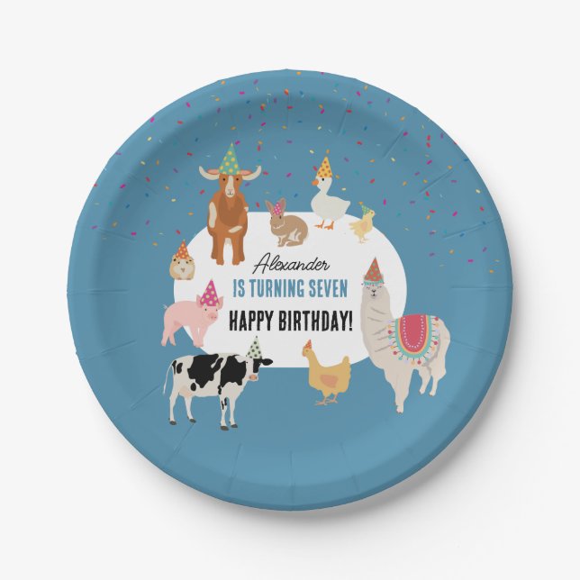 Petting Zoo Party Animals Barnyard Birthday Boy Paper Plate (Front)