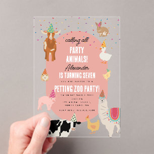 Petting Zoo Party Animals Barnyard Birthday Girl Acrylic Invitations