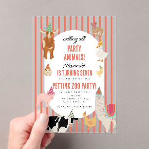 Petting Zoo Party Animals Barnyard Birthday Theme Acrylic Invitations
