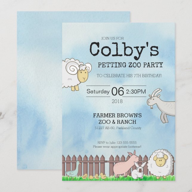 Petting Zoo Party Invitation (Front/Back)