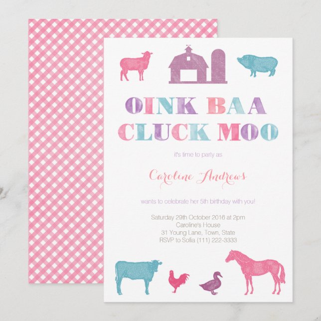 petting zoo party, old macdonald farm girl invitation (Front/Back)