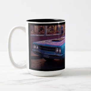 Petty Blue Vintage Muscle Car At Neon Diner Art Pr Two-Tone Coffee Mug