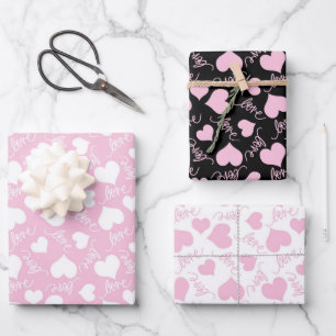 Petty Cute White & Pink Hearts Valentine's Day Wrapping Paper Sheet