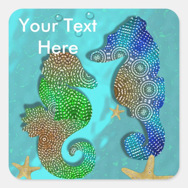 Petty Swimming Seahorses Personalized Square Sticker (Front)