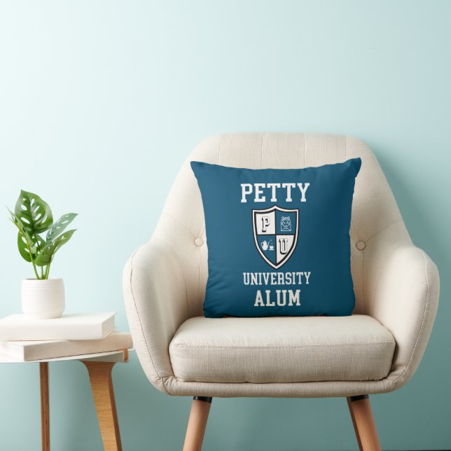 Petty University Alum grad blue personalized funny Throw Pillow (Chair)