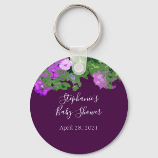 Petunia Floral Purple Baby Shower Party Favour Cut Keychain