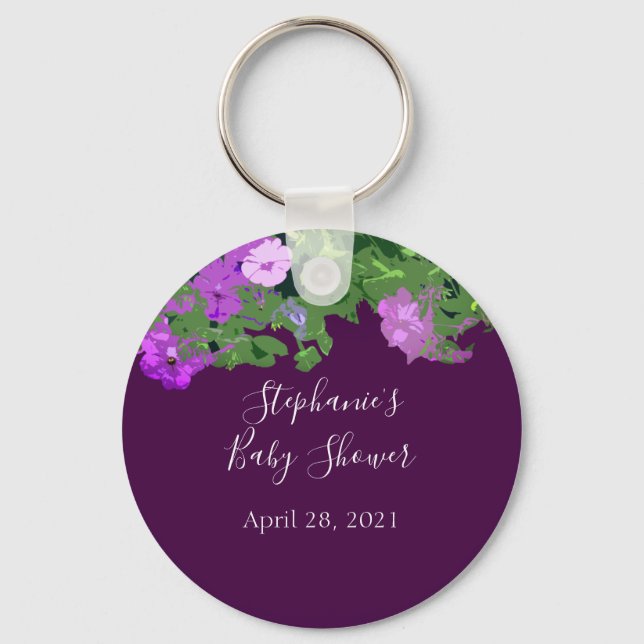 Petunia Floral Purple Baby Shower Party Favour Cut Keychain (Front)