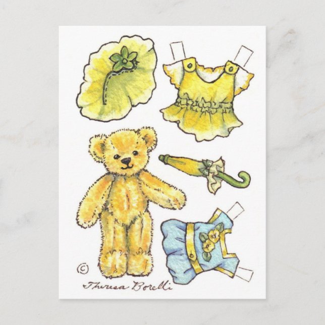 Pétunia jaune Teddy Papier Poupée mignonne carte p (Devant)