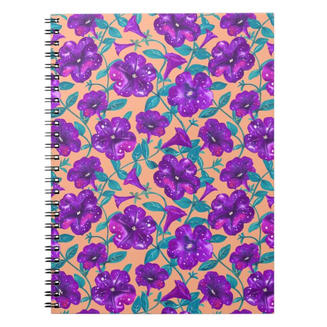 Petunia Night Sky on apricot background Throw Pill Notebook (Front)