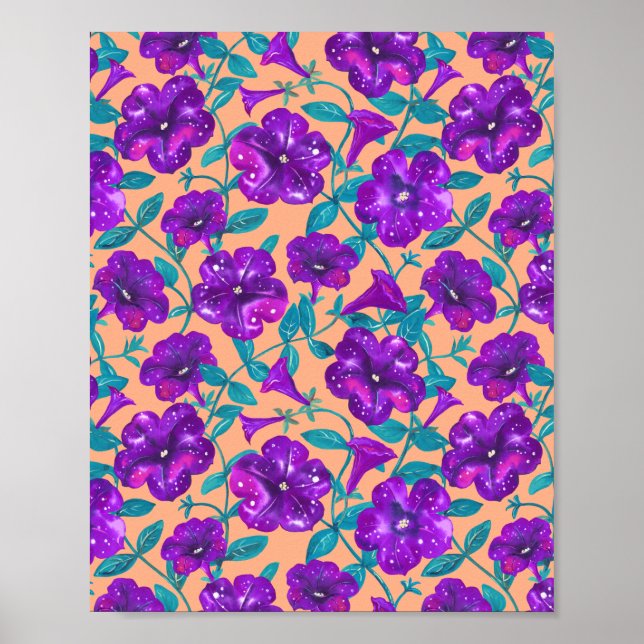 Petunia Night Sky on apricot background Throw Pill Poster (Front)