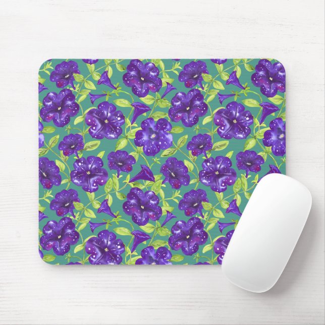 Petunia Night Sky on teal background Throw Pillow Mouse Pad (With Mouse)