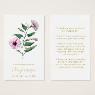 Petunia Simple Funeral Memorial Prayer Card