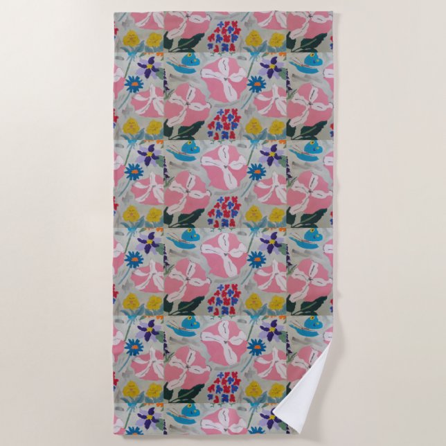 Petunia & Summer Flowers Beach Towel (Front)