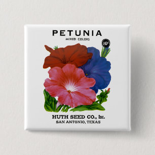 Petunia Vintage Seed Packet 2 Inch Square Button