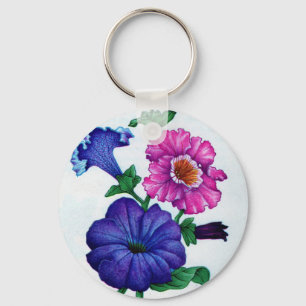 petunias in blue and pink keychain