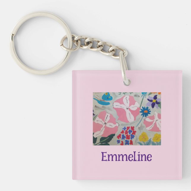 Petunias & Summer Flowers Personalized Keychain (Front)