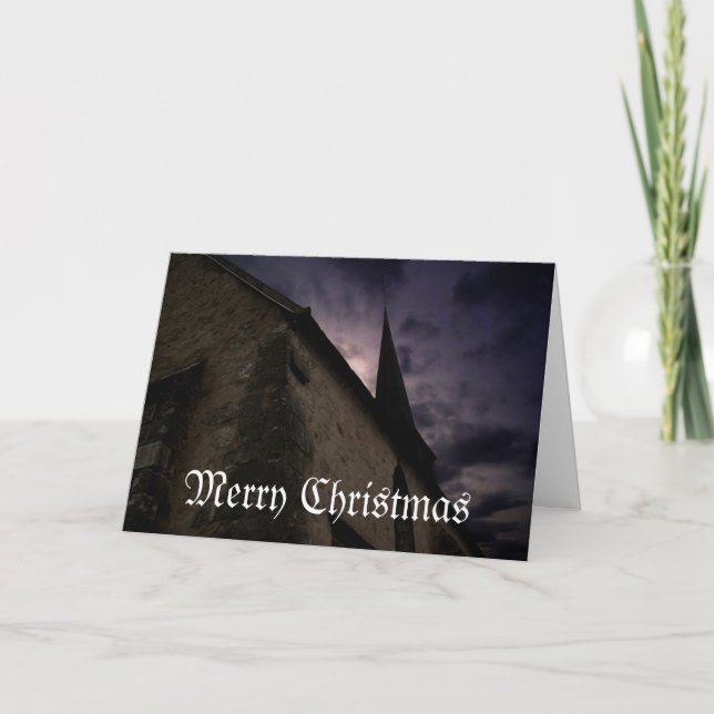 Peu de carte de Joyeux Noël d'église de pays (Devant)