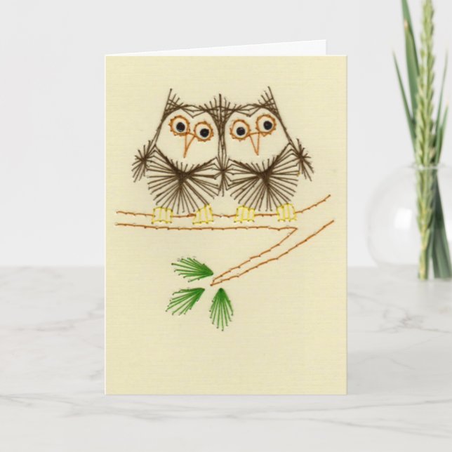 Peu de cartes de broderie de hiboux de cri (Devant)