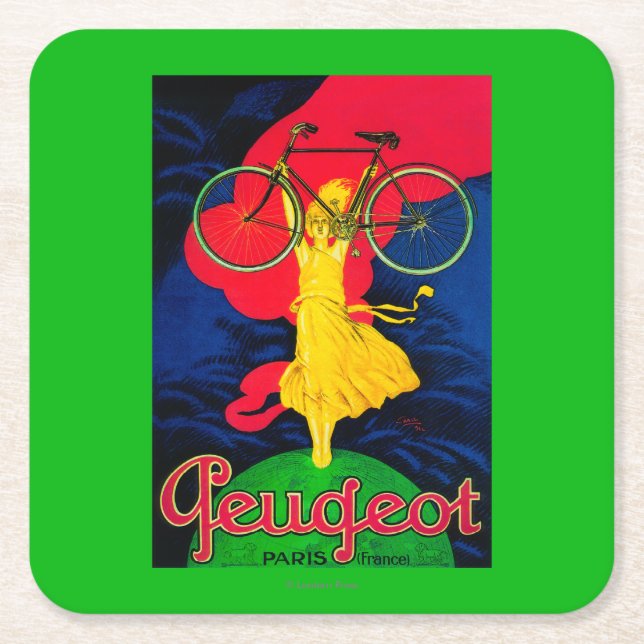 Peugeot Bicycle Vintage PosterEurope Square Paper Coaster (Front)