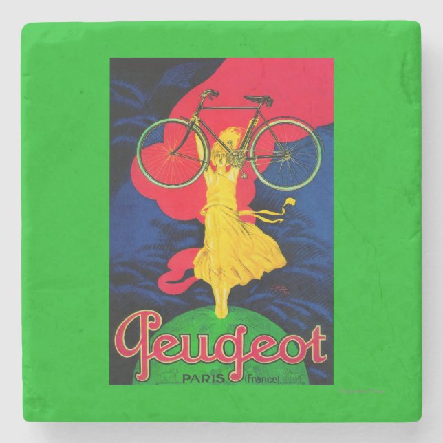 Peugeot Bicycle Vintage PosterEurope Stone Coaster (Front)