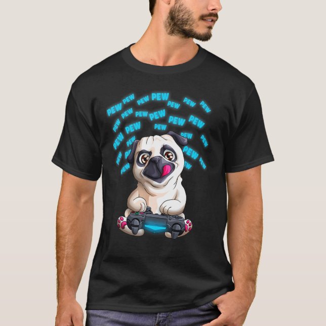 Pew Gamer Pug  Pewpewpew Video Gaming Pugs T-Shirt (Front)