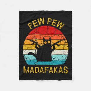 Pew Madafakas Pew Guns Funny Black Cat Retro Vinta Fleece Blanket