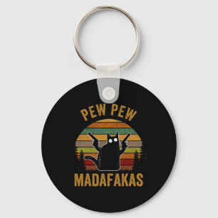 Pew Madafakas Pew Guns Funny Black Cat Retro Vinta Keychain