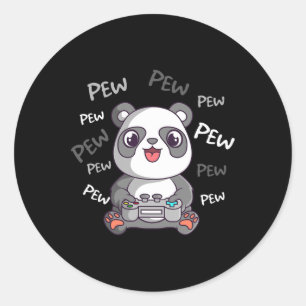 Pew Pew Cute Panda Video Gaming Gamer Classic Round Sticker